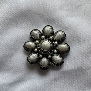 Elegant Silver and White Floral Brooch with Two Ways to Put It On